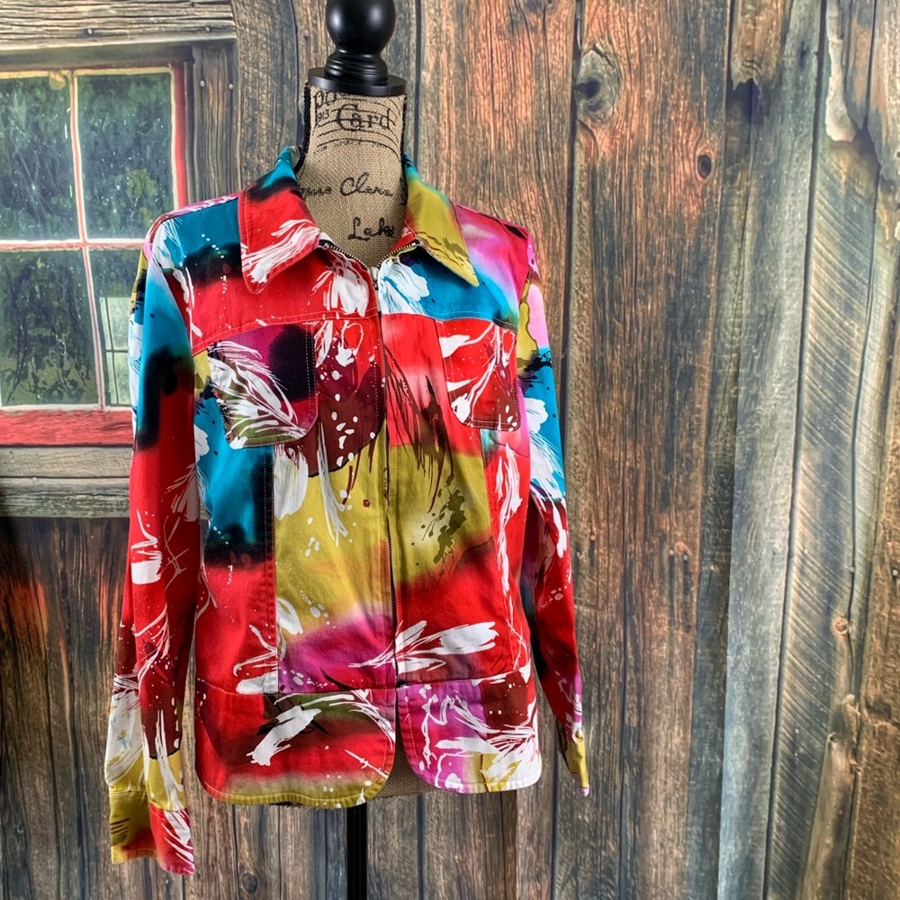 Erin London Colorful Zippered Jacket Women Size Large